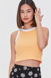 Forever 21 Women's Cropped Ringer Tank Top Cantaloupe/White