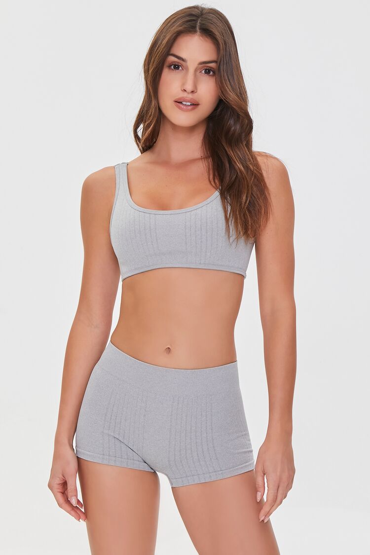 Forever 21 Women's Ribbed Knit Seamless Shorts Heather Grey