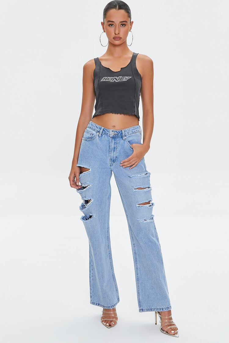 Forever 21 Women's Premium Distressed 90s Fit Jeans Light Denim