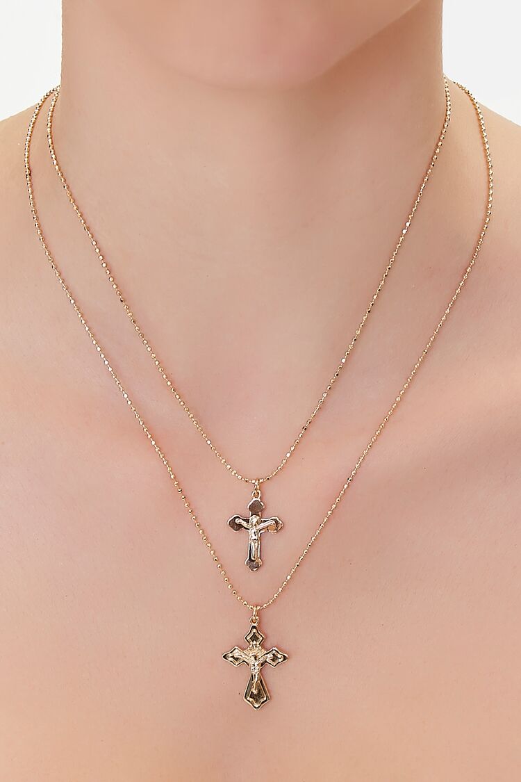 Forever 21 Women's Cross Pendant Layered Necklace Gold