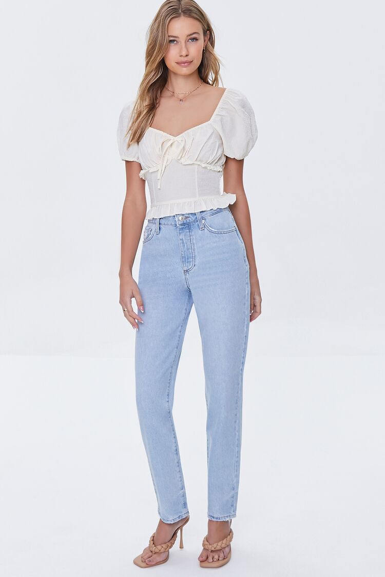 Forever 21 Women's High-Rise Mom Long Jeans Light Denim