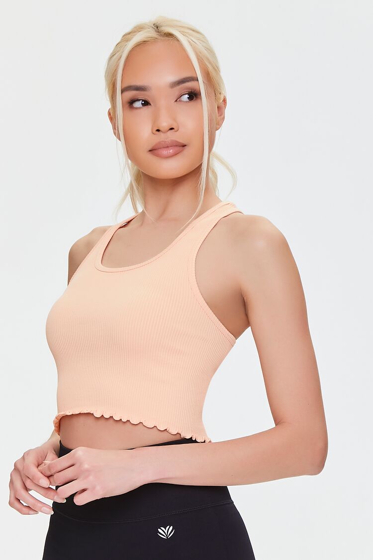 Forever 21 Women's Active Lettuce-Edge Crop Top Peach