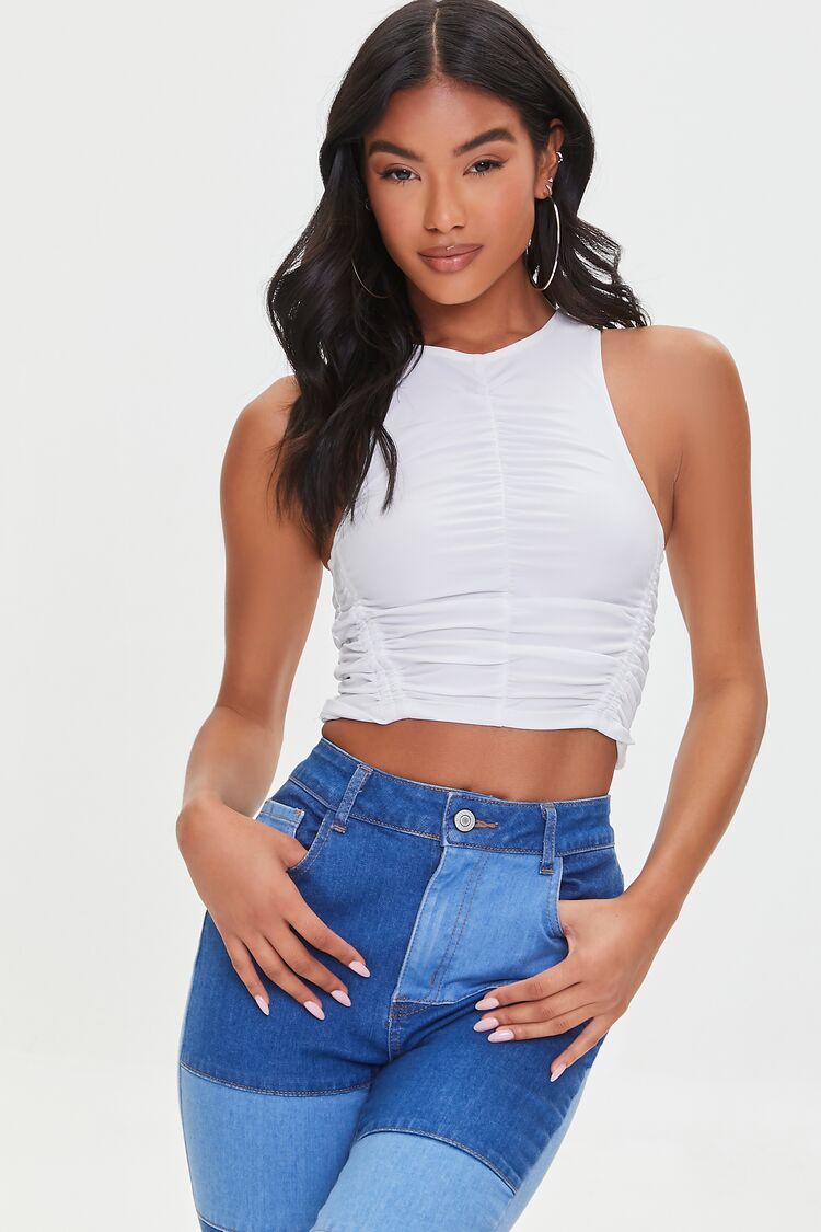 Forever 21 Women's Ruched Crop Top White