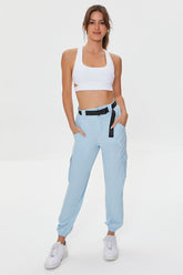 Forever 21 Women's Active Release-Buckle Belted Joggers Light Blue