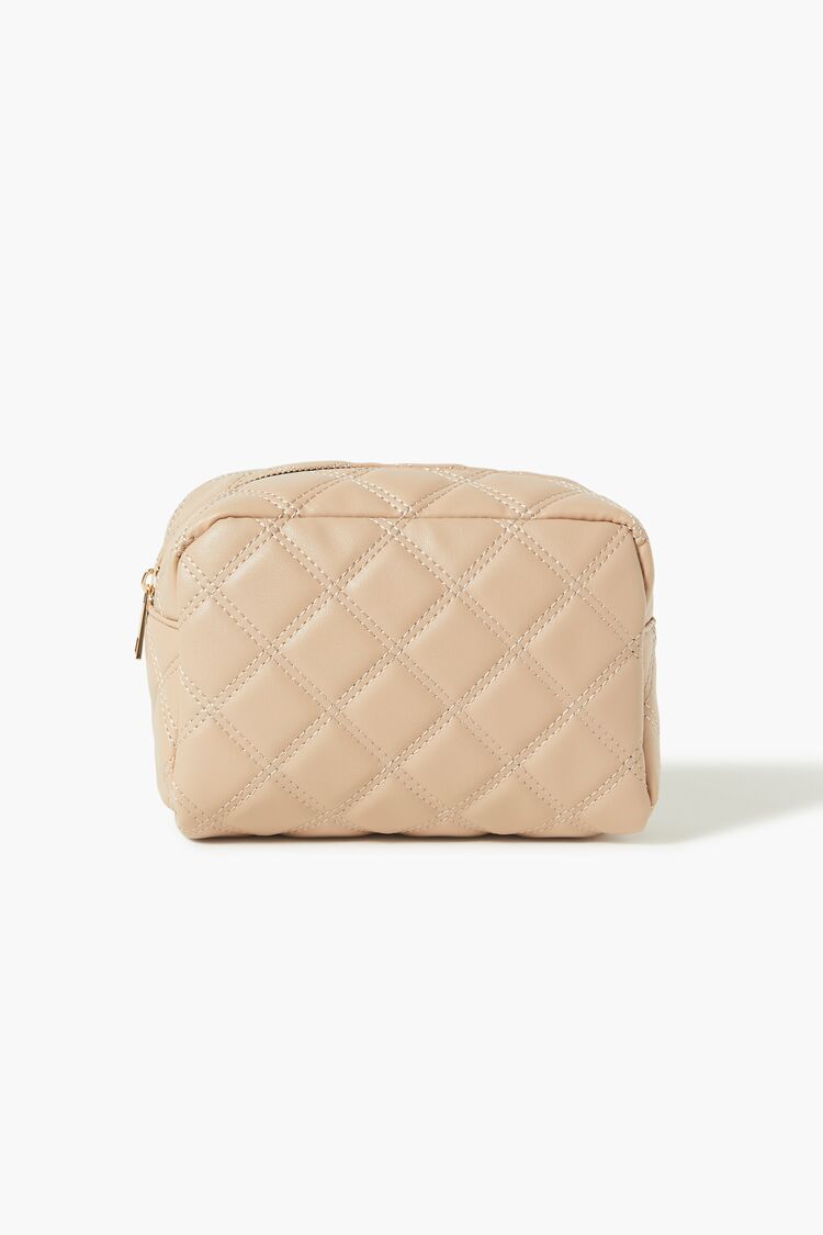 Forever 21 Women's Quilted Faux Leather/Pleather Makeup Bag Nude