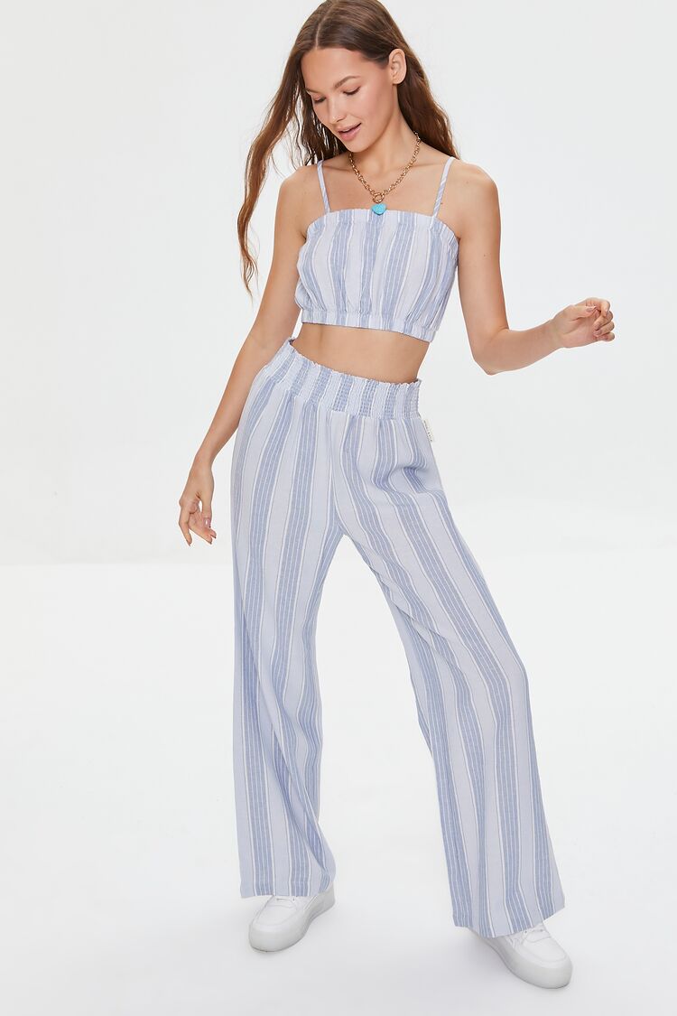 Forever 21 Women's Kendall + Kylie Striped Pants Light Blue/Multi