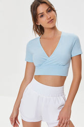 Forever 21 Women's Active Surplice Crop Top Light Blue