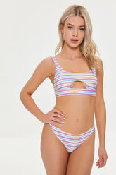 Forever 21 Women's Striped Cutout Bikini Top Super Pink/Multi