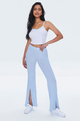 Forever 21 Women's Ribbed Split-Hem Pants Sky Blue