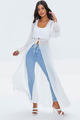 Forever 21 Women's Chiffon Self-Tie Duster Kimono White