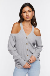 Forever 21 Women's Open-Shoulder Sweater-Knit Top Heather Grey