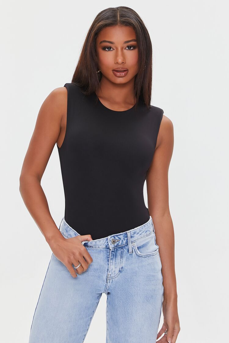 Forever 21 Women's Sleeveless Padded Bodysuit Black