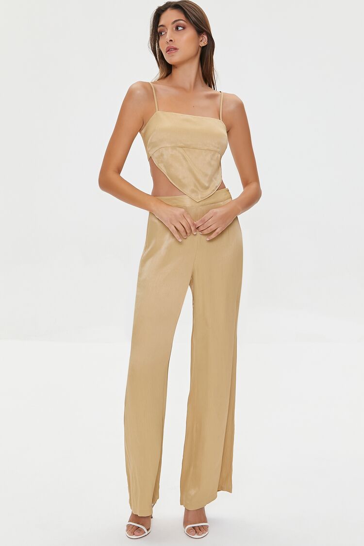 Forever 21 Women's Satin Wide-Leg Pants Cappuccino