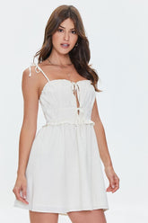 Forever 21 Women's Tie-Front Sweetheart Mini Spring/Summer Dress Cream