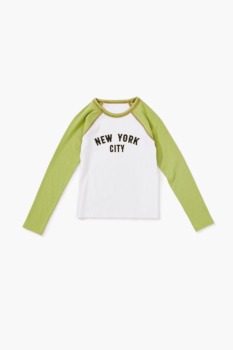 Forever 21 Girls New York Baseball T-Shirt (Kids) Green/Multi