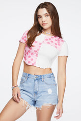 Forever 21 Women's Reworked Floral Print Cropped T-Shirt White/Multi