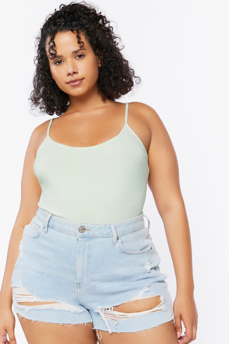 Forever 21 Plus Women's Basic Organically Grown Cotton Thin Strap Cami Mint