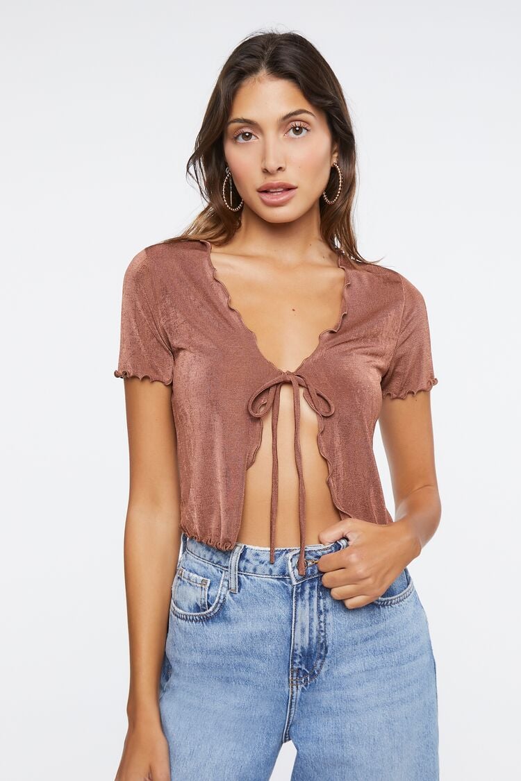 Forever 21 Women's Slinky Self-Tie Crop Top Chocolate