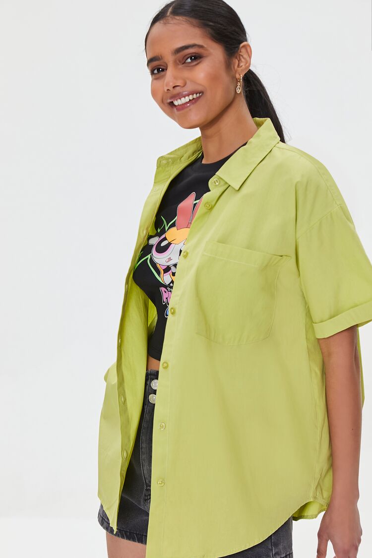 Forever 21 Women's Oversized Button-Front Shirt Green Banana