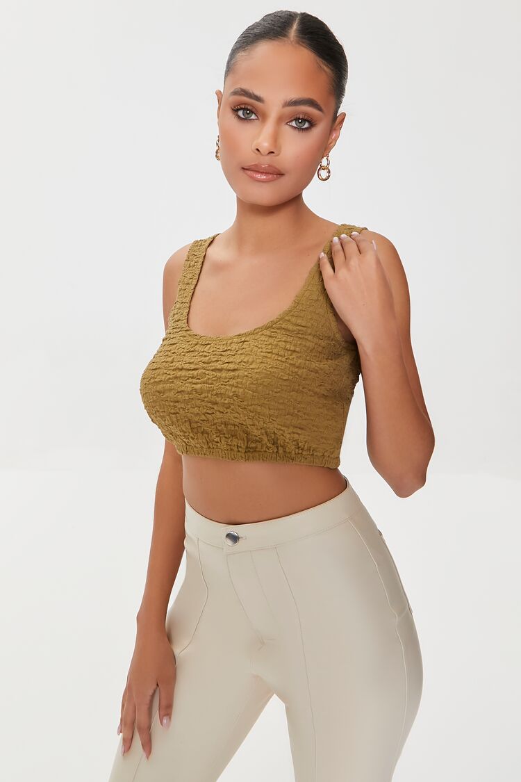 Forever 21 Women's Crinkled Knit Crop Top Cigar