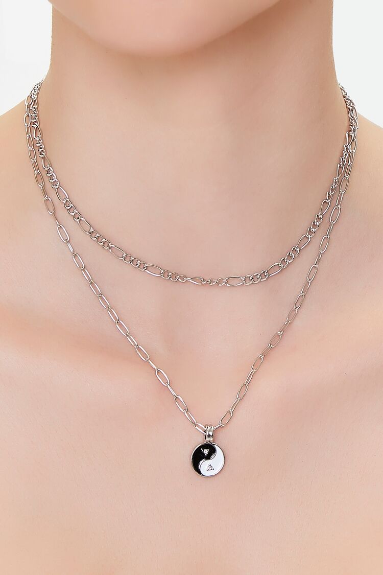 Forever 21 Women's Upcycled Yin Yang Layered Necklace Silver