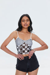 Forever 21 Women's Mixed Plaid Mesh Cami Black/White