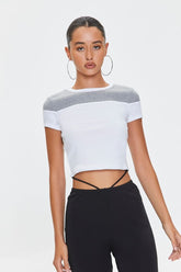 Forever 21 Women's Cropped Colorblock T-Shirt White/Heather Grey