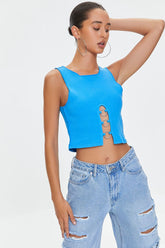 Forever 21 Women's Ribbed O-Ring Cropped Tank Top Ibiza Blue