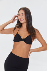 Forever 21 Women's Knotted Triangle Halter Bikini Top Black