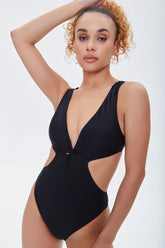 Forever 21 Women's Cutout One-Piece Swimsuit Black