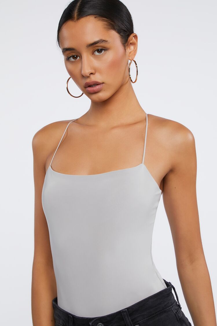 Forever 21 Women's Fitted Cami Bodysuit Neutral Grey