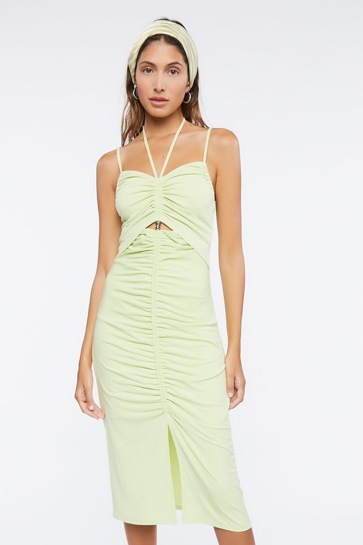 Forever 21 Women's Ruched Cutout Halter Midi Spring/Summer Dress Wild Lime