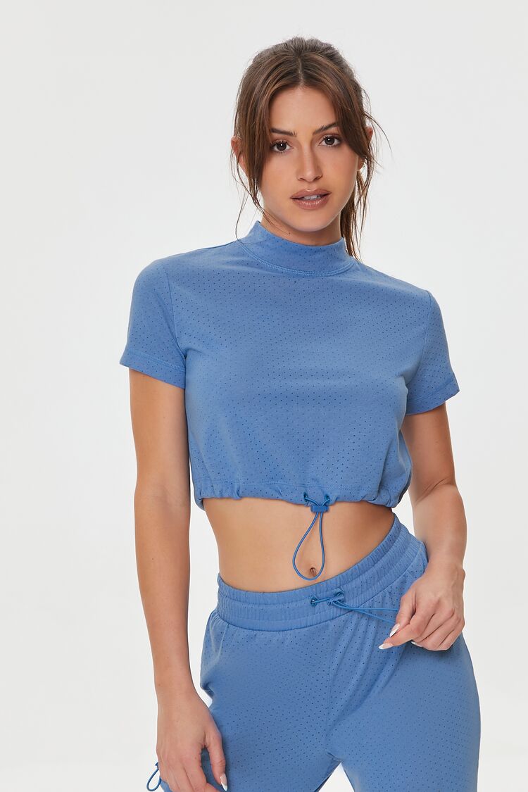Forever 21 Women's Active Mock Neck Toggle Crop Top Royal