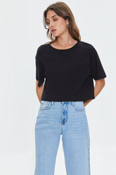 Forever 21 Women's Heathered Knit Crew T-Shirt Black