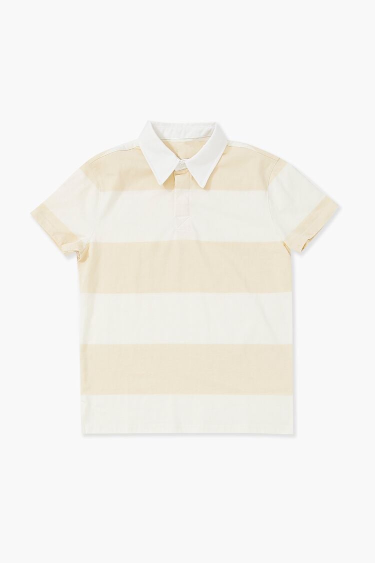 Forever 21 Kids Striped Rugby Shirt (Girls + Boys) Tan/White