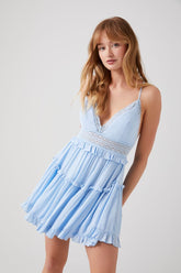 Forever 21 Women's Plunging Lace-Back Ruffled Dress Light Blue