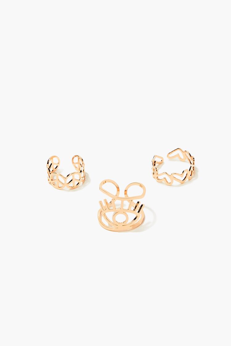 Forever 21 Women's Peace Sign & Heart Toe Ring Set Gold