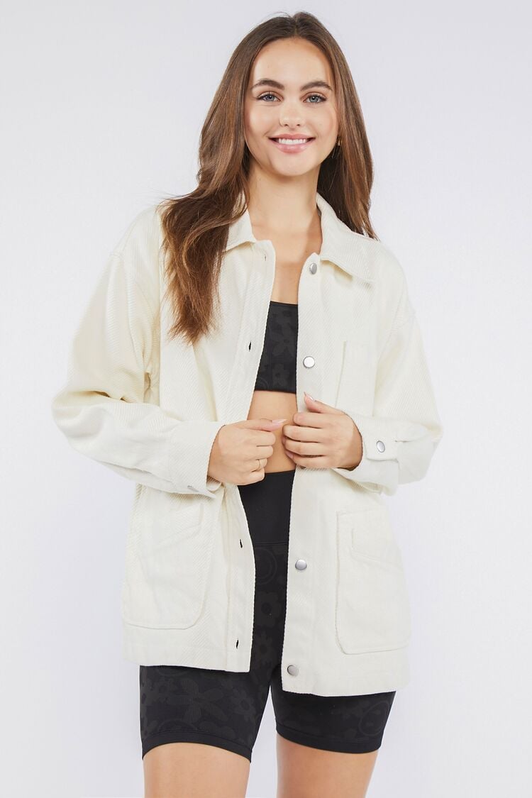 Forever 21 Women's Drop-Sleeve Twill Shacket Vanilla