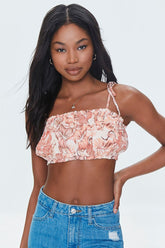 Forever 21 Women's Tropical Floral Print Cropped Cami Peach /Multi