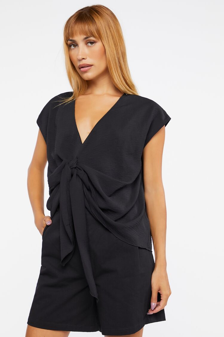 Forever 21 Women's Plunging Tie-Front Top Black