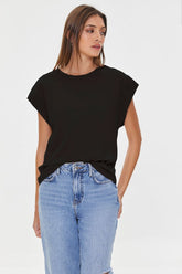 Forever 21 Women's Cap-Sleeve Cotton T-Shirt Black