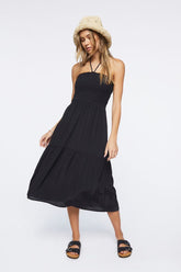 Forever 21 Women's Smocked Halter Midi Dress Black