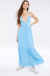 Forever 21 Women's Plunging Halter Maxi Long Dress Blue Water