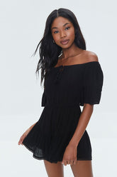 Forever 21 Women's Off-the-Shoulder Ruffle Romper Black