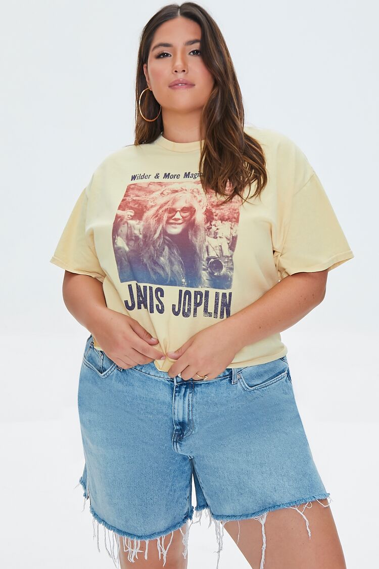 Forever 21 Plus Women's Janis Joplin Graphic T-Shirt Yellow/Multi