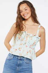 Forever 21 Women's Floral Print Crop Top Light Blue/Multi