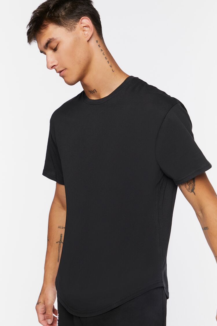 Forever 21 Men's Scoop-Hem Crew T-Shirt Black