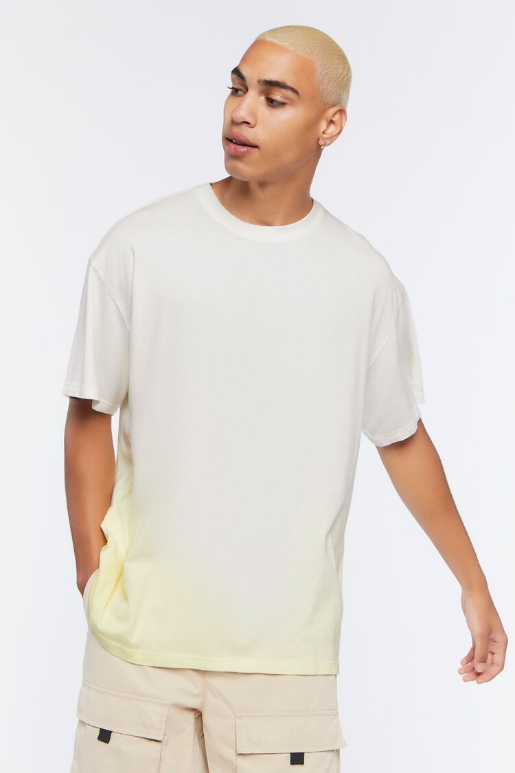 Forever 21 Men's Gradient Wash Cotton T-Shirt White/Yellow