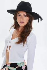 Forever 21 Women's Braided Tassel-Trim Cowboy Hat Black