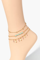 Forever 21 Women's Upcycled Disc Beaded Anklet Set Green/Gold